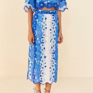 Farm Rio Blue Flower Midi Skirt
